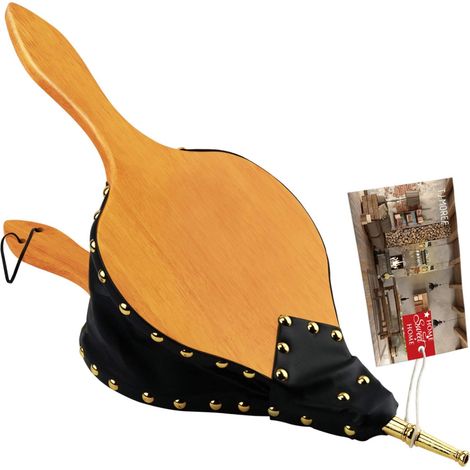 Soufflet de cheminée intérieur 48x20cm grand souffleur feu de bois avec sangle de suspension, longue poignée, embout en métal, excellent outil pour cheminée, foyer, poêle à bois, barbecue (1/5)