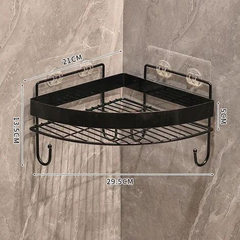 (D.1 avec crochet) Étagère de rangement murale trépied dorée sans perçage pour salle de bain, porte-shampoing et gel douche, accessoires de salle de bain (1/5)