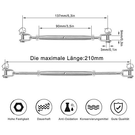 M6 Stainless Steel Turnbuckle Turnbuckle for Camping (1/4)