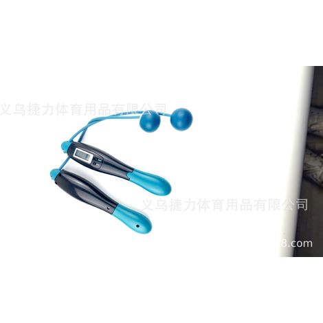 Corde à sauter électronique de fitness sans fil, chronométrée, en fil d'acier (Boule bleu paon)