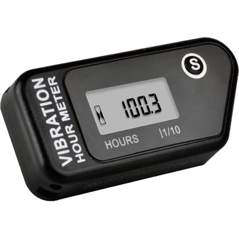 LCD Compteur horaire à vibrations étanche IP68, tondeuse, noir Autoalimenté, sans câblage, total non réinitialisable, TMR réinitialisable, 3 sensibilités, verrouillage de transport (1/5)