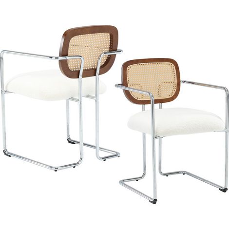 Esszimmerstühle geflochtene für Küche aus Leinen Rattan mit Metallbeine Rückenlehne Vintage Weiß 2er Set Wahson