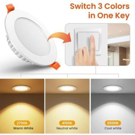 Spot LED Encastrable 7W 600LM, IP44 éclairage Encastré Spot de Plafond 110-220V pour Salle de Bain Salon Cuisine [2700-4100-6500K] [27mm Profondeur de l'évidement] [Ø75-95mm Trou ] [Pack de 6]-Baiser