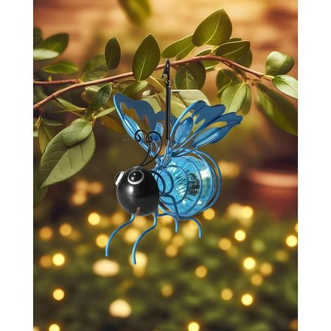 Beleuchtete Außendekoration Solarbetriebene Hänge-Bienendekoration mit wippenden Federn Solarbetriebene Hängebeleuchtung für Weihnachten im auf blau (1/5)