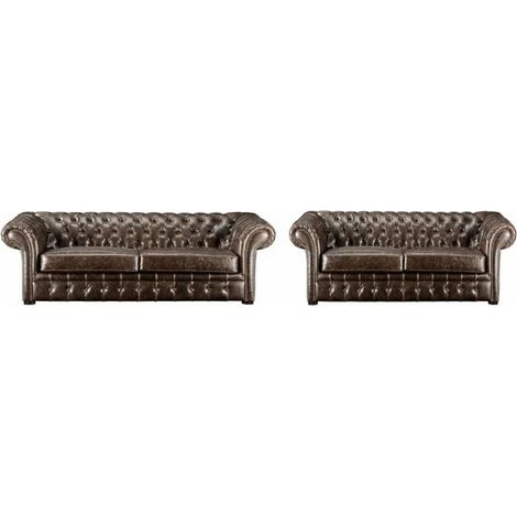 Canapés 3 places et 2 places chesterfield CLOTAIRE 100% cuir vieilli (1/5)