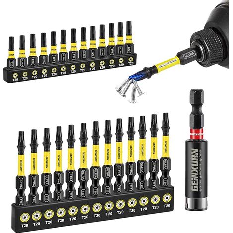Torx Lot de 26 Embouts de Vissage T20 25mm 50mm, Jeu d'embouts Magnétique pour Visseuse Tournevis Tige Hexagonale 1/4" S2 en Acier Allié avec 1 Porte-embout de 60mm (1/5)