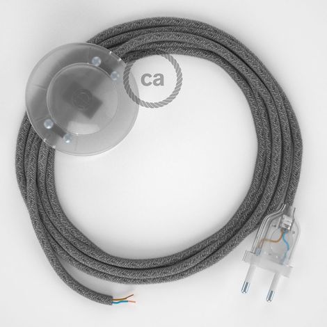 Creative-Cables Câblage pour lampadaire avec câble textile – (câble 3 m, section 2x0,75 mm², lin gris RN02, fiche EU et interrupteur transparents) – Conforme aux normes de sécurité (1/5)