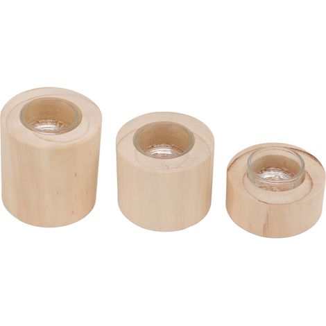 Ensemble de 3 bougeoirs en bois, chandeliers simples en bois, petit, moyen, grand, convenant au salon, au bureau, au bureau ou à la chambre. (1/5)