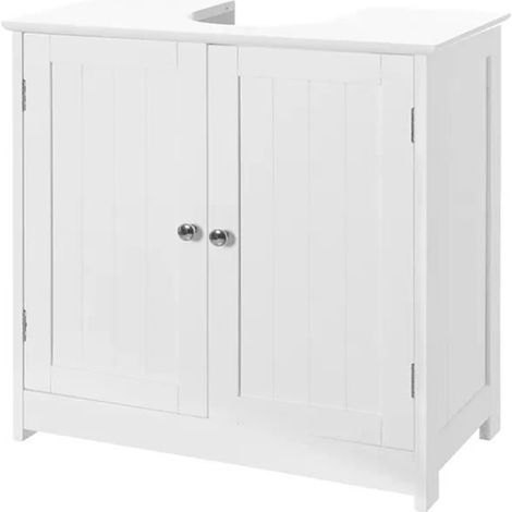 Meuble sous-lavabo de salle de bain avec 2 portes en MDF coloris blanc - Longueur 60 x Hauteur 60 x Profondeur 30 cm (1/3)