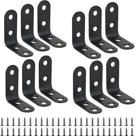 CSPARKV Eckstrebe, 40 mm x 40 mm, schwarz, rechtwinklige Halterung, L-förmige Halterung, 40 mm Edelstahl, 90-Grad-Eckstrebe, Regalhalterung für Holzmöbel, Schrankunterstützung, 12 Stück