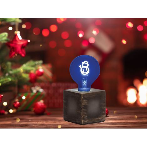 Tischlampe Würfel Grau mit Deko LED Glühbirne Schneemann, Quadrat 9cm (1/5)