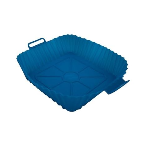 Muitomas, bandeja de silicona para freidora de aire 17,5×17,5 cm, antiadherente, reutilizable, resistente al calor, fácil de limpiar, compatible con la mayoría de las airfryers, azul petróleo