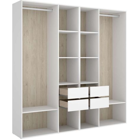 Vestidor Reus 4 cajones, 10 huecos y trasera reversible en blanco/natural, 205cm(alto) 196cm(ancho) 45cm(fondo) (1/3)