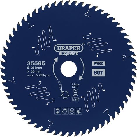 Draper Expert TCT Circular Saw Blade for Wood – 255 x 30mm, 60 Teeth, PTFE Coating, Model 35585 (1/5)