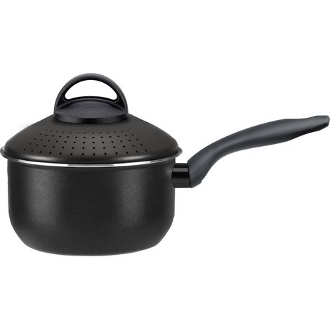 Pentola Pastì in Alluminio Ø 16 cm Antiaderente Induzione Coperchio Colapasta Silex Diamantide Nera (1/5)