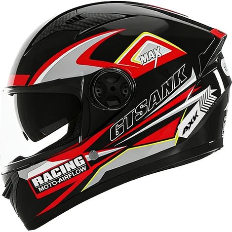 Casque de moto intégral, double visière, col amovible, Rouge (1/2)