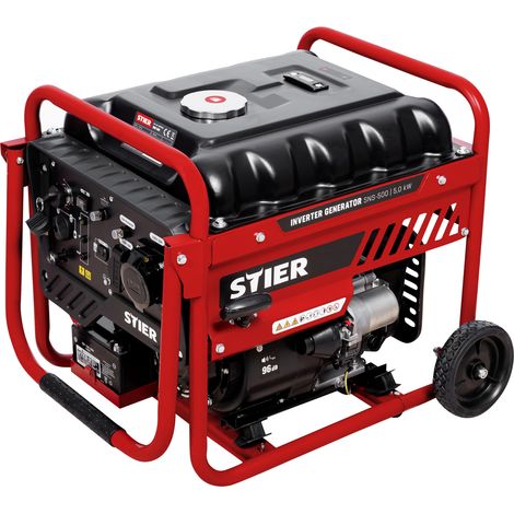 STIER Inverter Stromerzeuger SNS-500 5,0 kW 75 dB(A), Stromgerenator Benzin, Notstrommaggregat, wartungsarm, für den Außenbereich, zum Laden von Batterien geeignet, kompakt