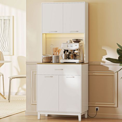 Buffet moderne lumières LED prises électriques USB 2 armoires tiroir - Dimensions: 71x40x180 cm - Couleur: Blanc