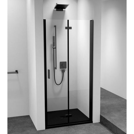 Porte de douche en alcôve ZOOM BLACK 700 mm, verre clair, droite (1/4)