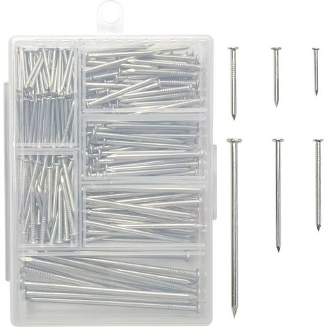 350 Pièces de Clous Muraux, 5 Tailles de Clous en Acier avec Boîte en Plastique, Clous à Tête Fraisée pour Accrocher des Photos et Travailler Le Bois (1/5)