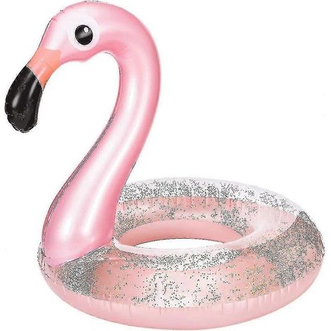 Bouée gonflable en forme de flamant rose avec paillettes, pour adultes, un accessoire flottant conçu pour les jeux aquatiques récréatifs.-AquaForge (1/5)