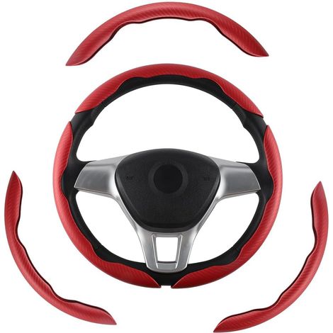 Set di 3 coprivolante antiscivolo in fibra di carbonio per volanti segmentati e antiscivolo, misura universale per SUV, furgoni, minivan e auto (rosso)