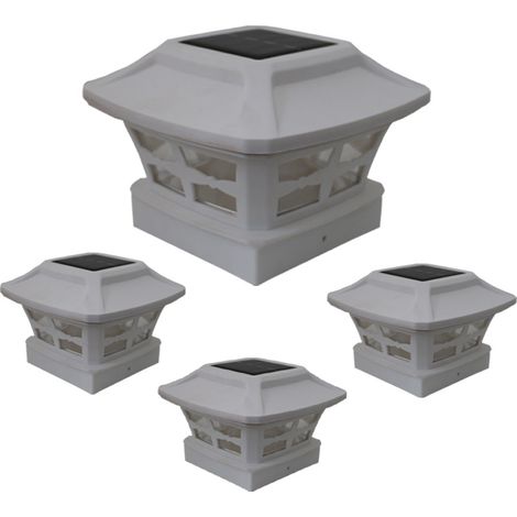 Nueva lámpara solar de exterior tipo pilar de 10 cm (4 pulgadas), luz de jardín, luz de valla, luz con pantalla (blanca, luz solar para jardín) (1/5)