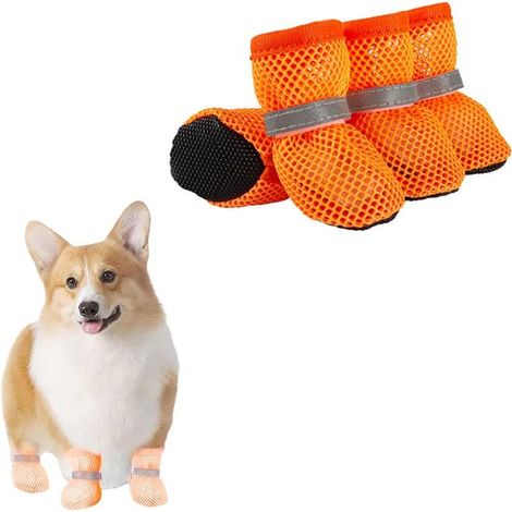 Set di 4 scarpe per cani di piccola taglia, stivali in rete traspirante, stivali estivi traspiranti per cani con suola antiscivolo e protezione per le zampe, per cani (1/5)
