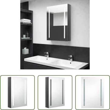 Miroir de salle de bain - Armoire de salle de bain à miroir LED gris brillant 50x13x70 cm (1/5)