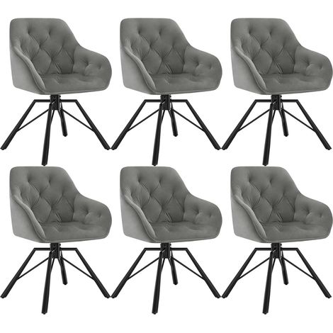 WOLTU 6x Sillón/Silla de Comedor Acolchado Giratorio 360° Sala de Espera Moderna en Terciopelo Elegante con Reposabrazos, Gris Oscuro