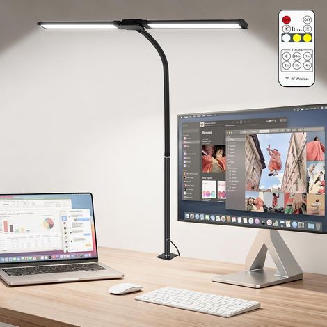 Lampe de Bureau à Double Tête LED Réglable, 160 LEDS 3 Modes Couleur 10 Luminosité Lampe de Lecture Flexible à 360° avec Télécommande & Contrôle Tactile pour Gaming, écran PC, Dessin, Puzzle (1/5)