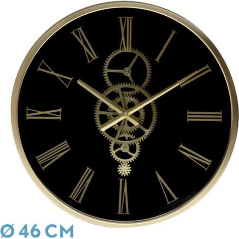 Reloj de pared DUQUE negro oro 46x46x7 cm engranajes con movimiento