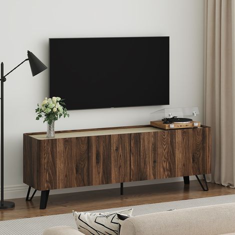 Meuble TV Trorlon 160 x 40 x 55 cm effet noyer travertin (1/5)