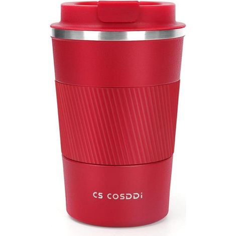 Tasse isotherme inox 380ml, anti-fuite, double paroi, pour café, thé, voyage, rouge (1/5)