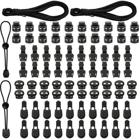 Kit de Cordon élastique Rond 3 mm x 20 m avec bloqueurs et Embouts, Corde de Serrage Noire pour Sac à Dos, bâche, Tente, Camping, Lacets et projets DIY (1/5)