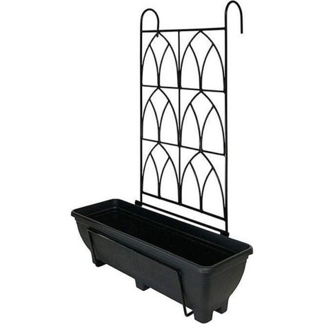 Balcony/Fence Holder - Decorative Trellis Back Planter Holder - Charcoal