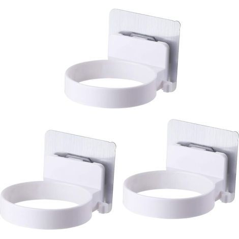 3 unidades de soporte para secador de pelo de pared, portasecador con fijación, estante para secador de pelo con ventosa autoadhesiva, para dormitorios, baños y salones de peluquería (blanco) (1/5)