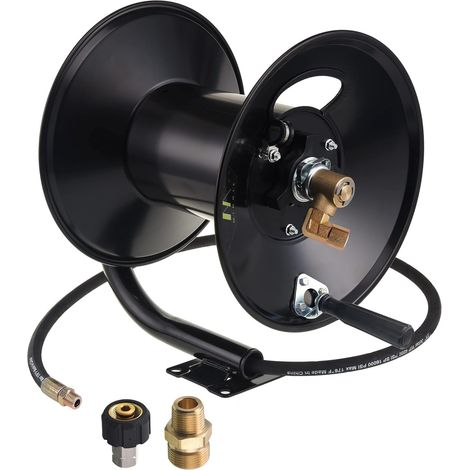 Enrouleur de Tuyau Nettoyeur Haute Pression 45m x 3/8" /90m x 1/4" Dévidoirs à Tuyau en Acier Robust à Manivelle Manuelle, avec Bras Pivotant et Support de Montage, 280 bar (1/5)