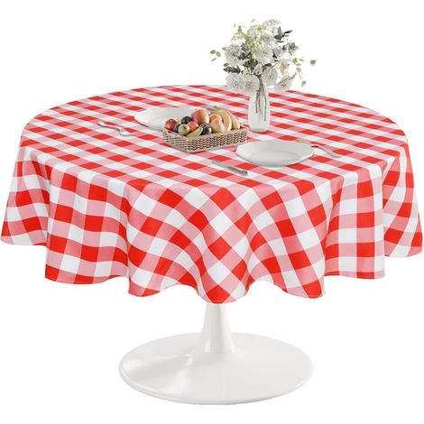 Nappe à carreaux ronde 180cm lavable résistante aux intempéries pour extérieur et intérieur