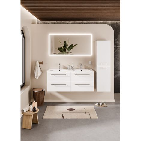 Meuble double vasque NEPTUNE Blanc 120cm - Miroir Reflet (1/5)