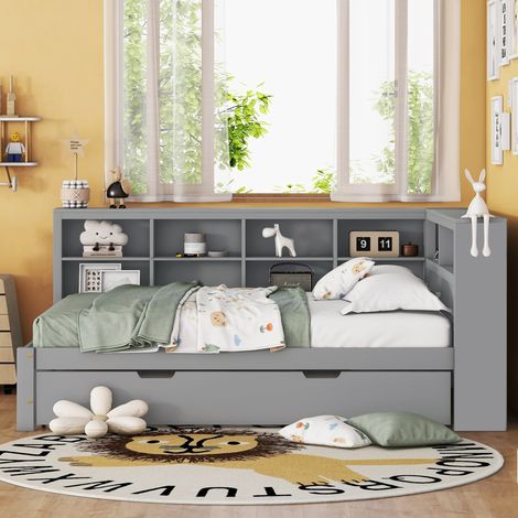 MEUBLIV Letto 140x200 cm grigio – con letto estraibile, USB e contenitori, senza materasso (1/5)