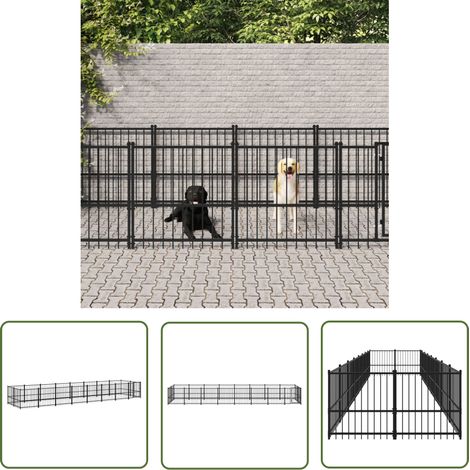 The Living Store Chenil d'extérieur pour chiens Acier 15,02 m² - Chenil Pour Chien - Niche Pour Chien - Abri Pour Chien - Espace Sécurisé Pour Chien - Aire De Jeux Pour Chien (1/5)