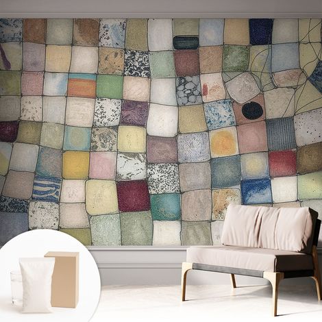 Papier peint intissé à motifs décoratifs pour salon chambre et bureau Décoration murale élégante avec colle Mosaïque colorée 312x219 cm (1/5)