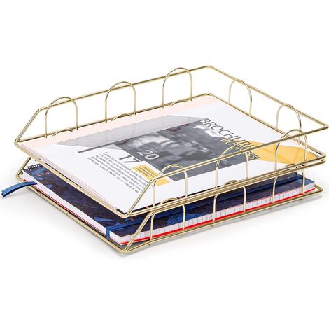 Stück Papiersortierer / Stapelbare Ablagen / Schreibtisch-Organizer / Aktenhalter - Multifunktional für Büro, Schule, Studium (Gold) (1/5)