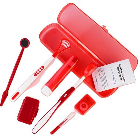 Kit de cepillos interdentales, juego de 8 piezas, herramientas para el cuidado dental, rojo (1/2)