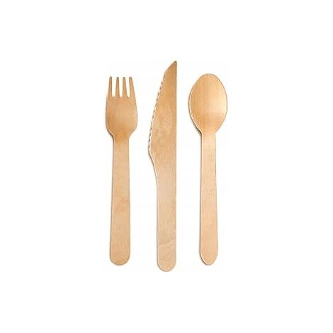 Ökologisches Einwegbesteck aus Holz – Set mit 3 Sorten (120 Stück) (1/3)