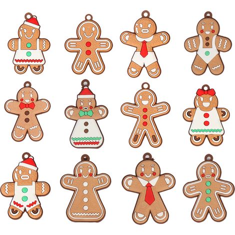 Figurines de Noël en forme de bonhomme en pain d'épice, assorties en plastique, à suspendre au sapin de Noël, décorations de Noël pour intérieur, lot de décorations à accrocher pour arbre de Noël (1/5)