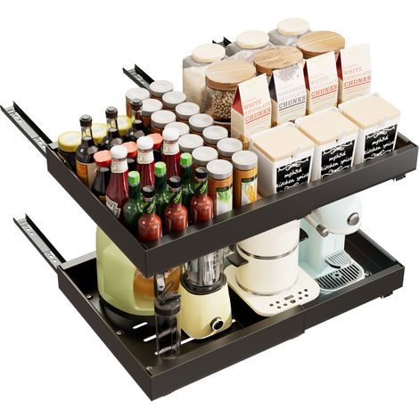 Lot de 2 Tiroir Coulissant Cuisine Adhesif Rangement Coulissant Placard Cuisine 32-53 cm L x 43 cm P x 7 cm H (1/5)