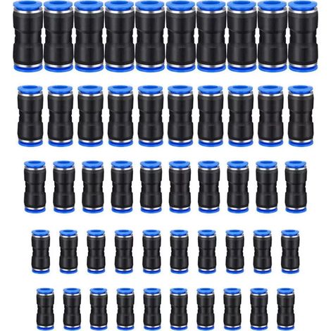 Raccord Pneumatique Droit - Connecteur À Enficher - Compatible Tubes 4 mm 6 mm 8 mm 10 mm 12 mm - 50 Pièces (1/5)