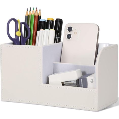 1 Organisateur de bureau, 3 compartiments, bois et lin, pour stylos agrafeuses téléphone, bureau domicile